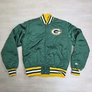 Vintage Starter Green Bay Packers Satin Bomber Jacket Made in USA Size Medium